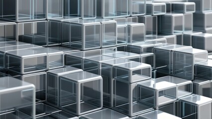 Neatly Arranged Translucent Blocks. Grey, Modern Tech Background. 3D Render. Generative, AI