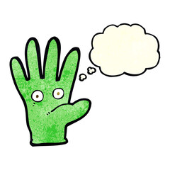 cartoon hand with eyes with thought bubble