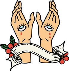 tattoo with banner of mystic hands