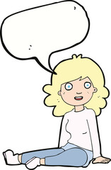 cartoon happy woman with speech bubble