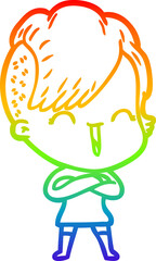 rainbow gradient line drawing cartoon happy hipster girl