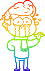 rainbow gradient line drawing cartoon crying man