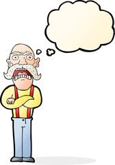cartoon shocked old man with thought bubble