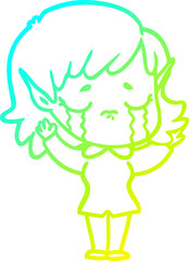 cold gradient line drawing cartoon crying elf girl