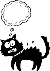 thought bubble cartoon scared black cat