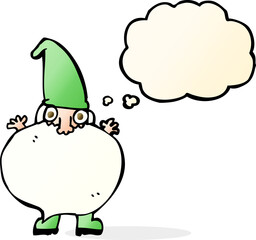 cartoon tiny santa with thought bubble