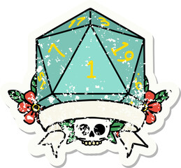 natural one d20 dice roll grunge sticker