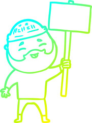 cold gradient line drawing cartoon happy bearded man