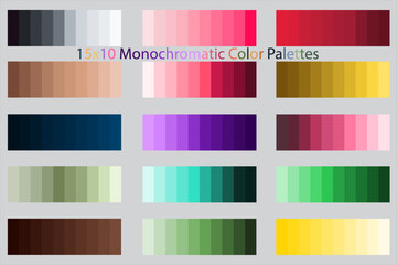 Monochromatic Color Palettes 15x10, Packs, Discover 15 Sets of Vibrant Vector Color Palettes - 10 Unique Colors Each for Stylish Designs: Light to Dark,Dark to Light, Vintage, Retro, New, Trending