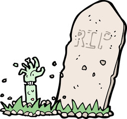 cartoon zombie rising from grave
