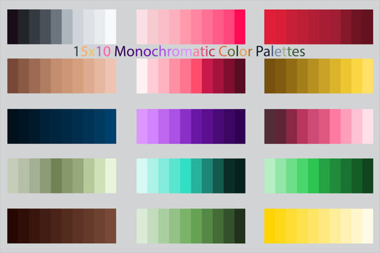 Monochromatic Color Palettes 15x10, Packs, Discover 15 Sets of Vibrant Vector Color Palettes - 10 Unique Colors Each for Stylish Designs: Light to Dark,Dark to Light, Vintage, Retro, New, Trending