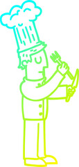 cold gradient line drawing cartoon chef with knife and fork