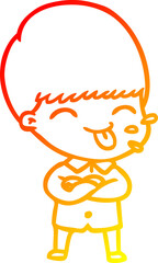 warm gradient line drawing cartoon boy sticking out tongue