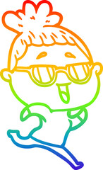 rainbow gradient line drawing cartoon happy woman wearing spectacles