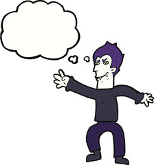 cartoon vampire man with thought bubble