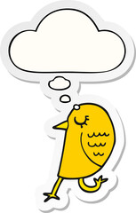 cartoon bird and thought bubble as a printed sticker