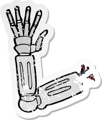 retro distressed sticker of a cartoon robot arm