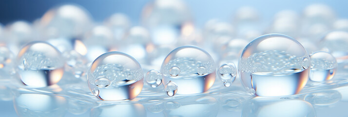 Close-up of white transparent drops liquid bubbles molecules	
