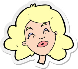 sticker of a cartoon happy female face