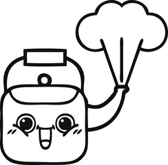 line drawing cartoon steaming kettle