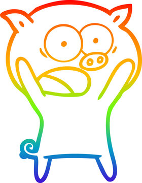 recommend clip art: rainbow gradient line drawing cartoon pig shouting