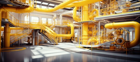 Installation of indoor pipe systems in a modern factory. AI generated Image