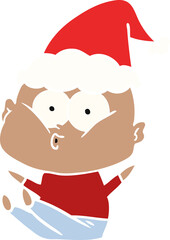 flat color illustration of a bald man staring wearing santa hat