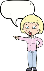 cartoon pointing woman with speech bubble