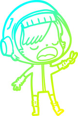 cold gradient line drawing cartoon astronaut giving peace sign