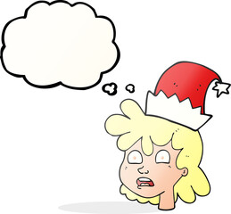 thought bubble cartoon woman wearing christmas hat
