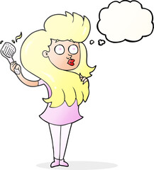 thought bubble cartoon woman brushing hair
