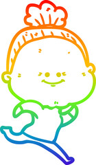 rainbow gradient line drawing cartoon happy old woman