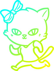 cold gradient line drawing cute cartoon cat jogging