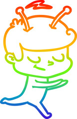 rainbow gradient line drawing friendly cartoon spaceman running