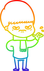 rainbow gradient line drawing annoyed cartoon boy