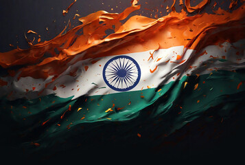 India Flag, Independence day, republic day and 15th August splash background illustration. Generative AI
