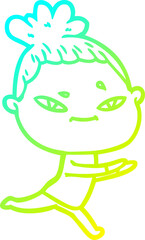 cold gradient line drawing cartoon woman