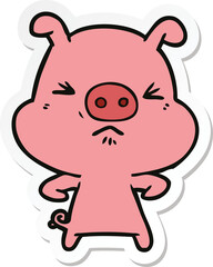 sticker of a cartoon angry pig