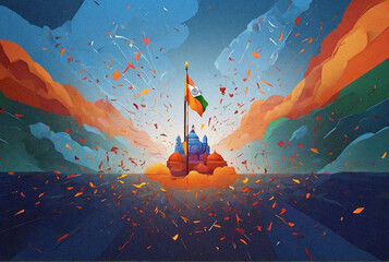 India Flag, Independence day, republic day and 15th August splash background illustration. Generative AI - obrazy, fototapety, plakaty