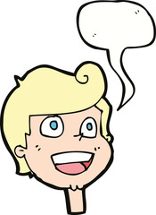 cartoon happy face with speech bubble