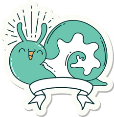 sticker of tattoo style happy snail