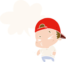 cartoon cool kid and speech bubble in retro style