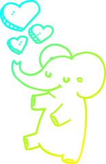cold gradient line drawing cartoon elephant with love hearts