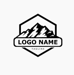 Modern and professional Mountain peak summit logo design. Outdoor hiking adventure wilderness travel symbol. Vector illustration.
