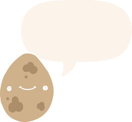 cartoon egg and speech bubble in retro style
