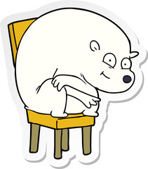distressed sticker of a happy polar bear on chair