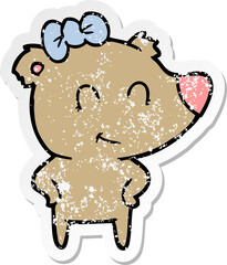 distressed sticker of a female bear cartoon