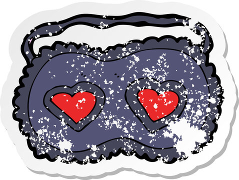 recommend clip art: retro distressed sticker of a cartoon sleeping mask with love hearts