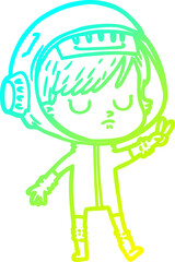 cold gradient line drawing cartoon astronaut woman