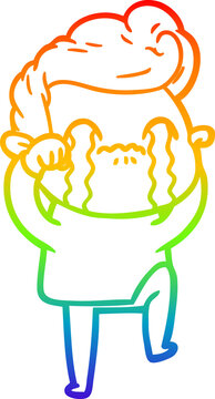 recommend clip art: rainbow gradient line drawing cartoon man crying